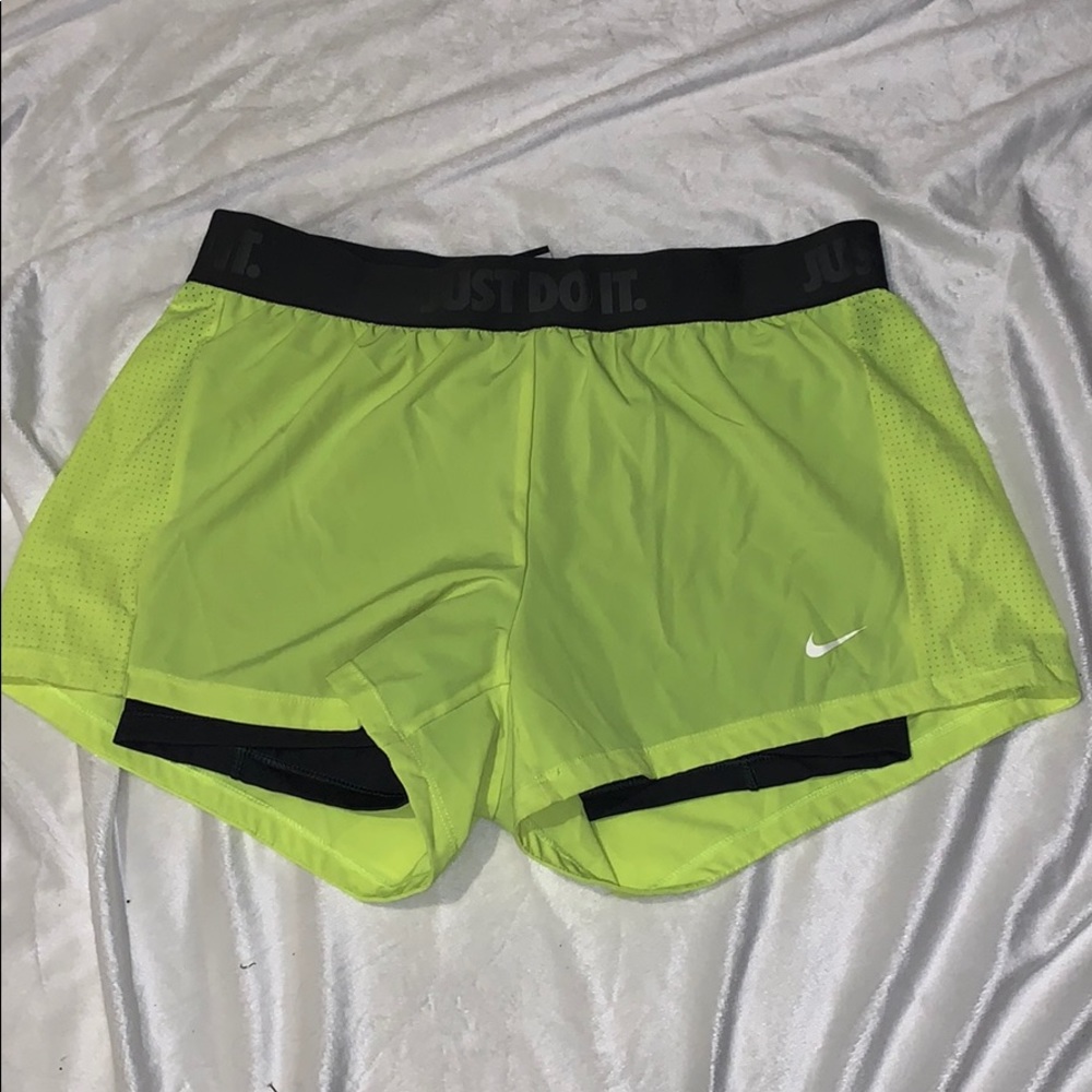 Nike neon yellow shorts with built in spandex